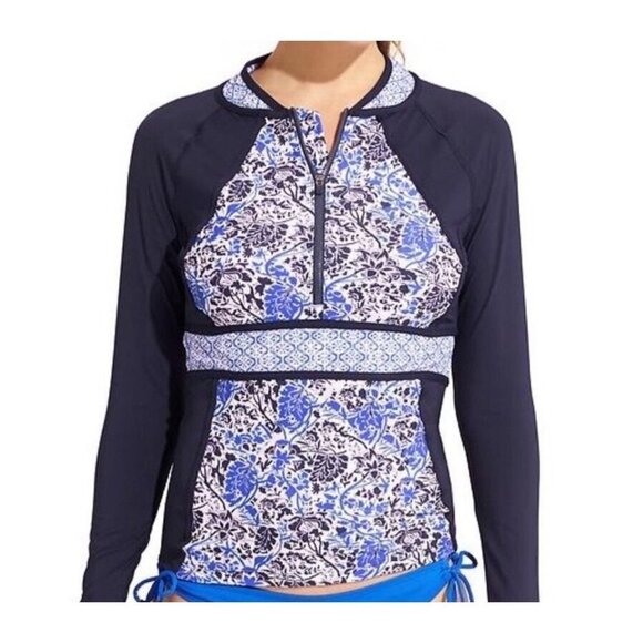 Athleta 228371 Indigo Shores Half Zip Rashguard Swim Shirt Women's Size XXS - Picture 1 of 7